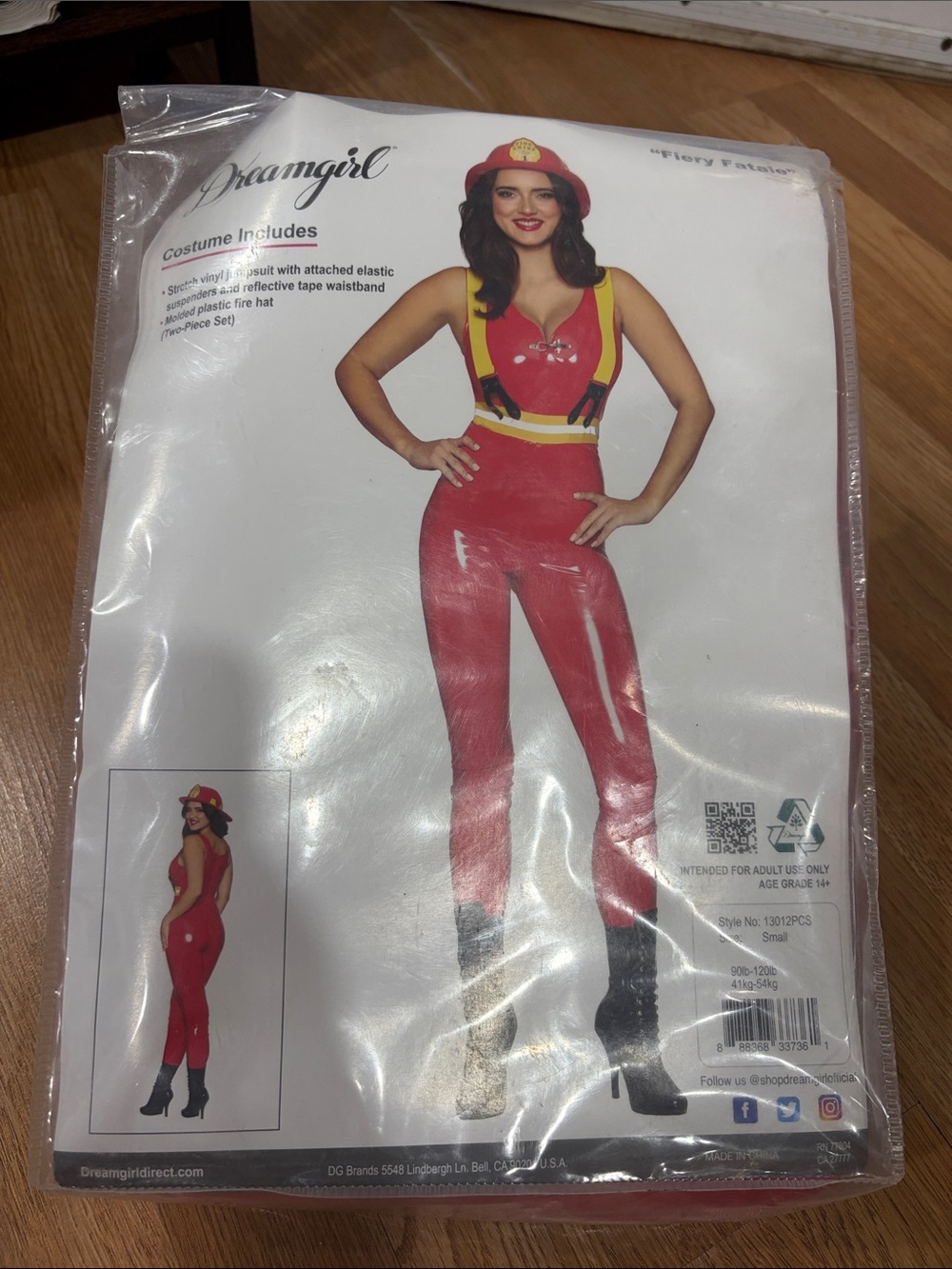 Dreamgirl Red Firefighter-Inspired Jumpsuit with Yellow Trim